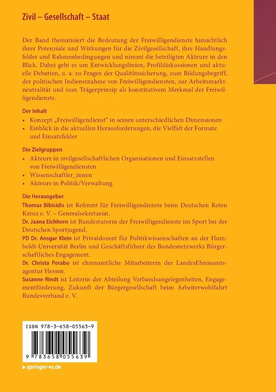 Rückseite: 9783658055639 | Zivil - Gesellschaft - Staat | Thomas Bibisidis (u. a.) | Taschenbuch