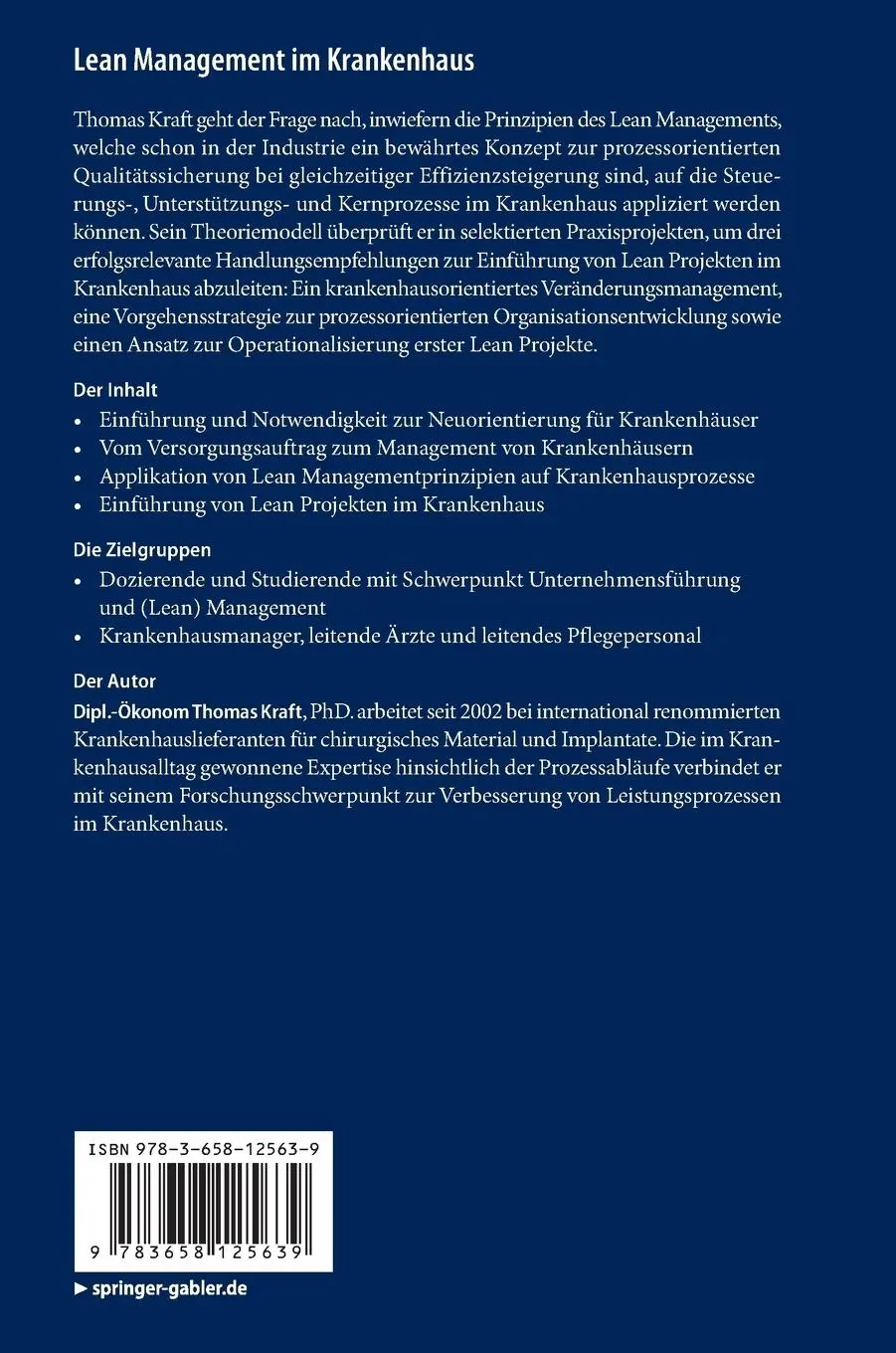 Rückseite: 9783658125639 | Lean Management im Krankenhaus | Thomas Kraft | Buch | xx | Deutsch