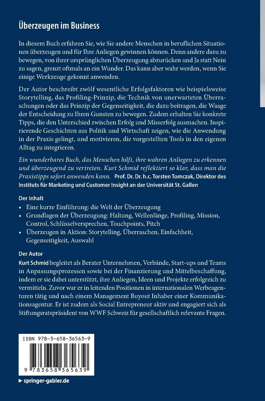 Rückseite: 9783658365639 | Überzeugen im Business | Kurt Schmid | Buch | xv | Deutsch | 2022