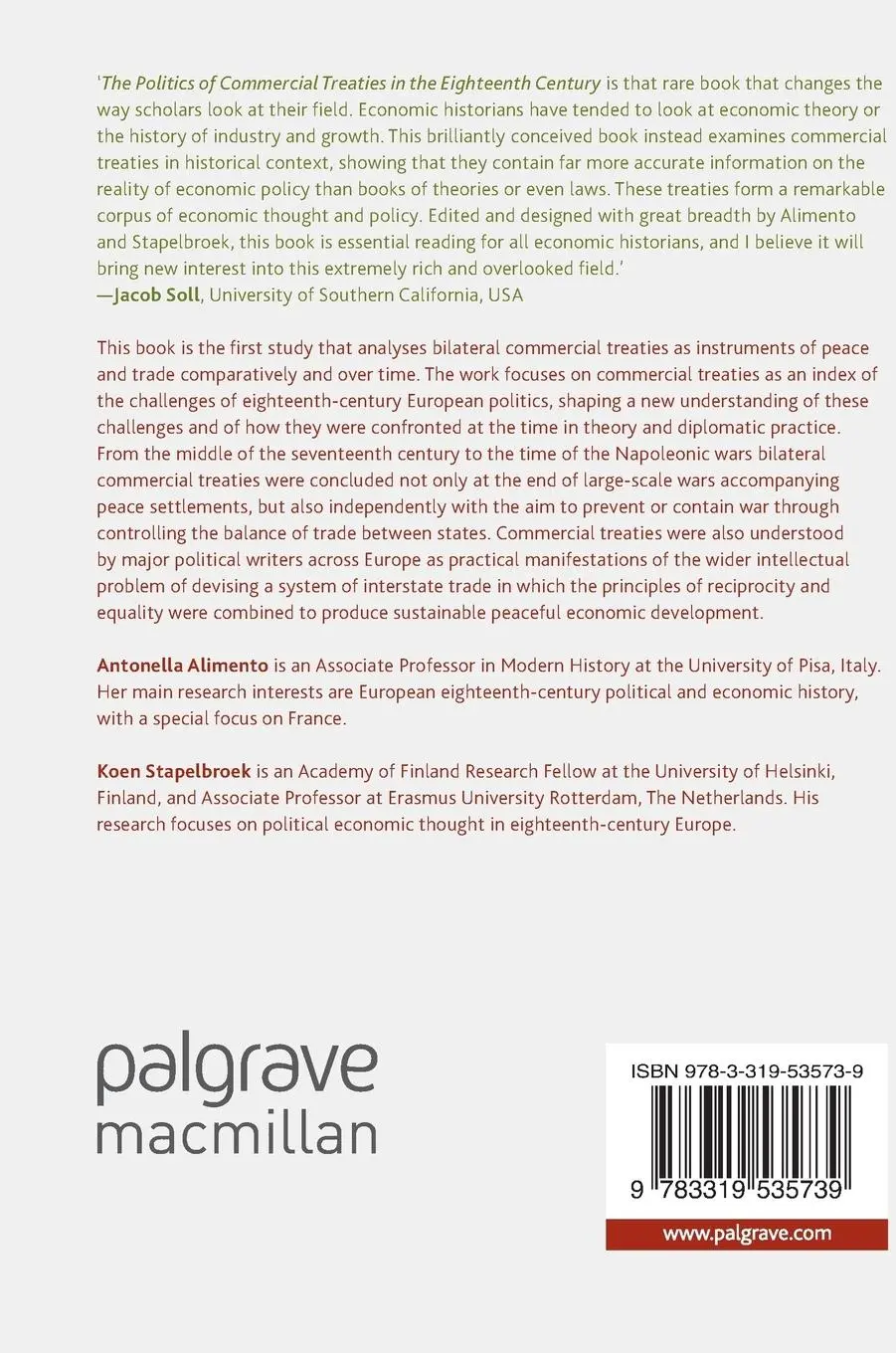 Rückseite: 9783319535739 | The Politics of Commercial Treaties in the Eighteenth Century | Buch