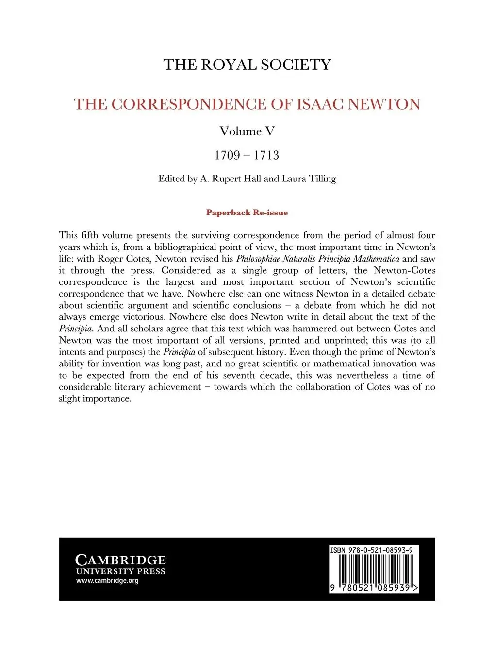 Rückseite: 9780521085939 | The Correspondence of Isaac Newton | Isaac Newton | Taschenbuch | 2008