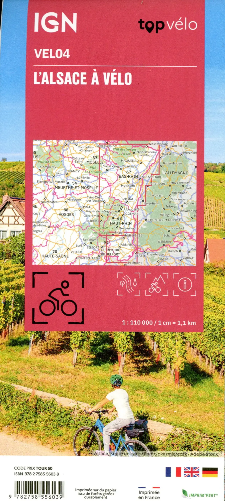 Bild: 9782758556039 | L'Alsace à Vélo | 1:110000 | (Land-)Karte | IGN Vélo | Deutsch | 2024