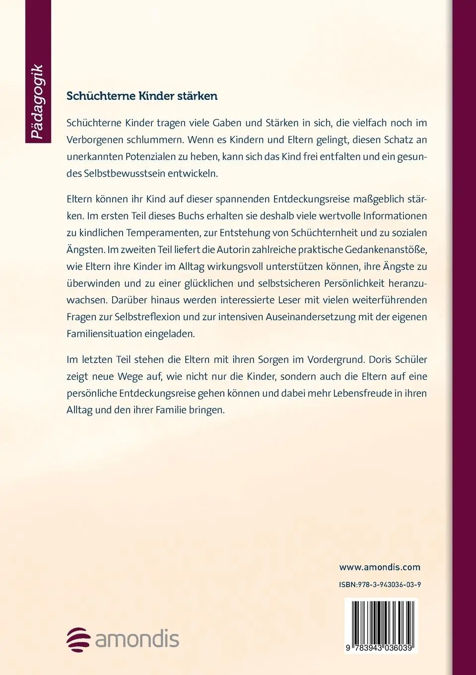 Rückseite: 9783943036039 | Schüchterne Kinder stärken | Doris Schüler | Taschenbuch | 222 S.
