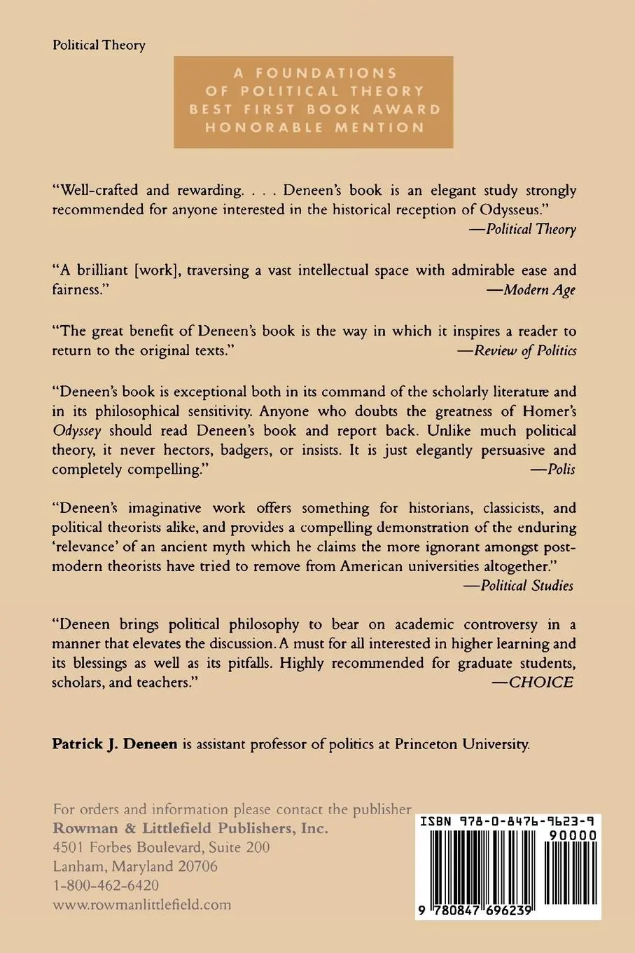Rückseite: 9780847696239 | The Odyssey of Political Theory | The Politics of Departure and Return