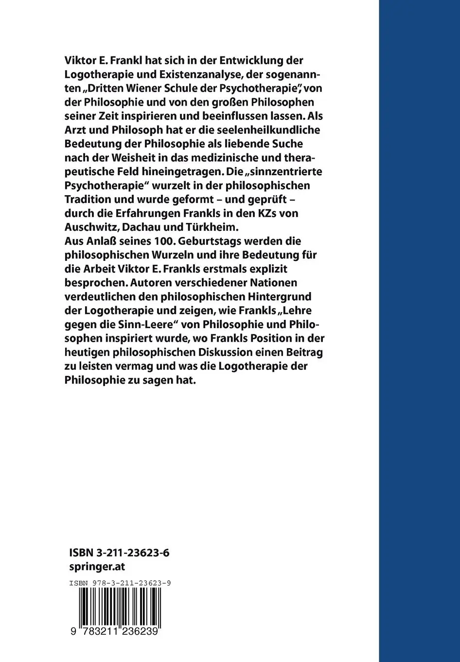 Rückseite: 9783211236239 | Viktor Frankl und die Philosophie | Otto Zsok (u. a.) | Taschenbuch