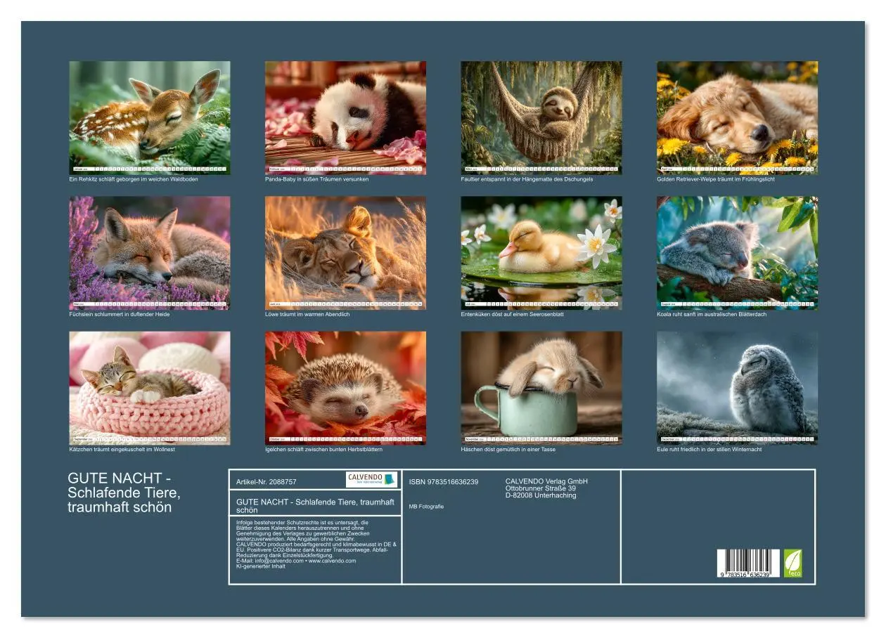 Bild: 9783516636239 | GUTE NACHT - Schlafende Tiere, traumhaft schön (Wandkalender 2026...