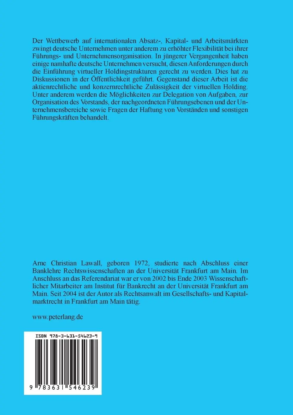 Rückseite: 9783631546239 | Die virtuelle Holding nach deutschem Aktienrecht | Lawall | Buch