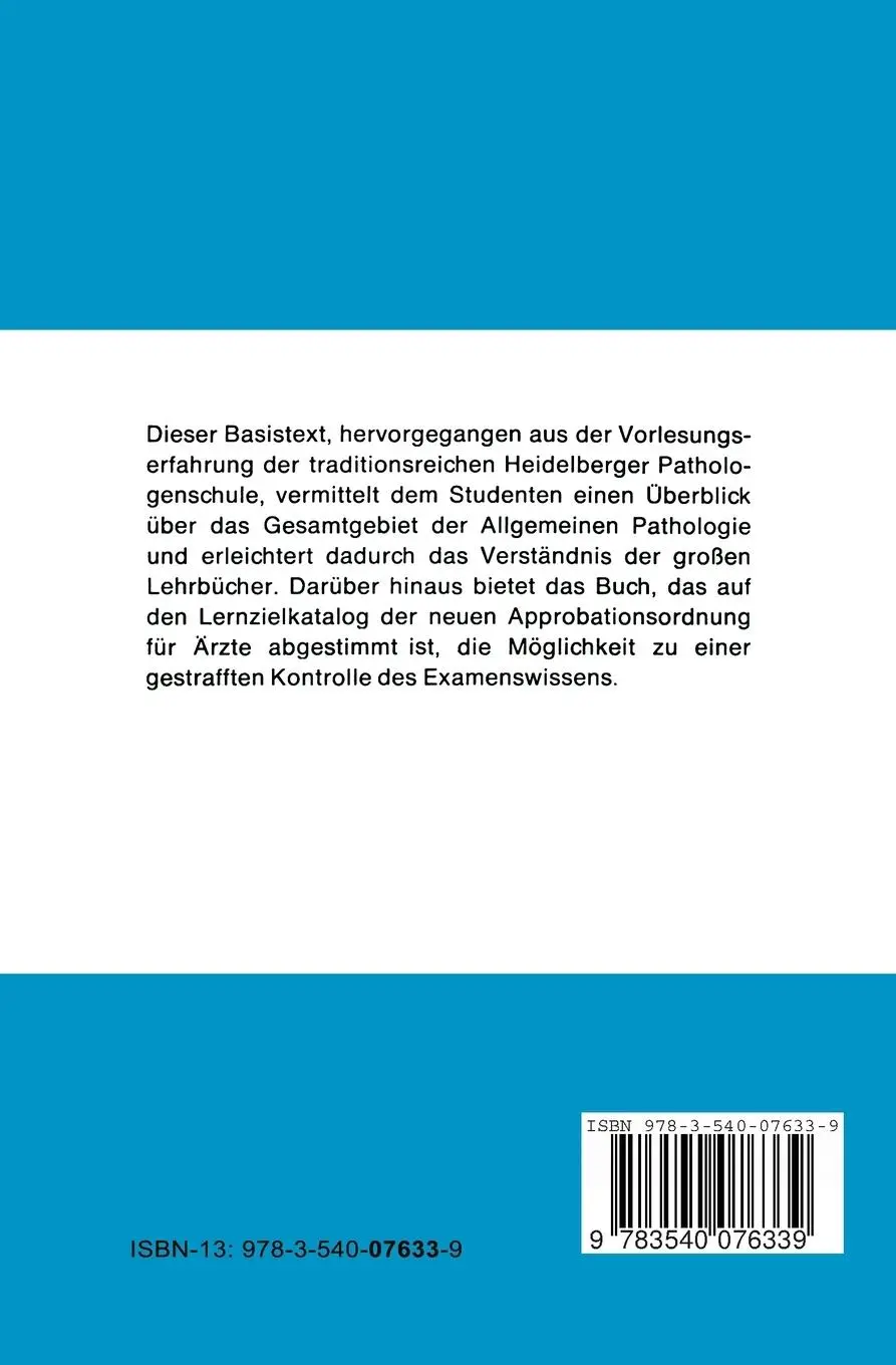 Rückseite: 9783540076339 | Allgemeine Pathologie | Begleittext zum Gegenstandskatalog | Buch