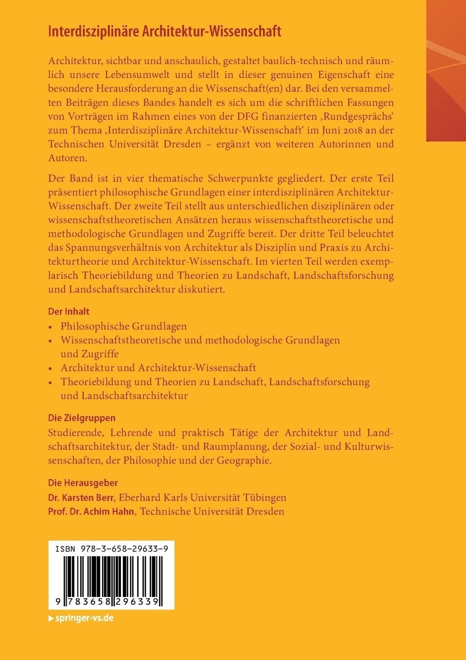 Rückseite: 9783658296339 | Interdisziplinäre Architektur-Wissenschaft | Eine Einführung | Buch