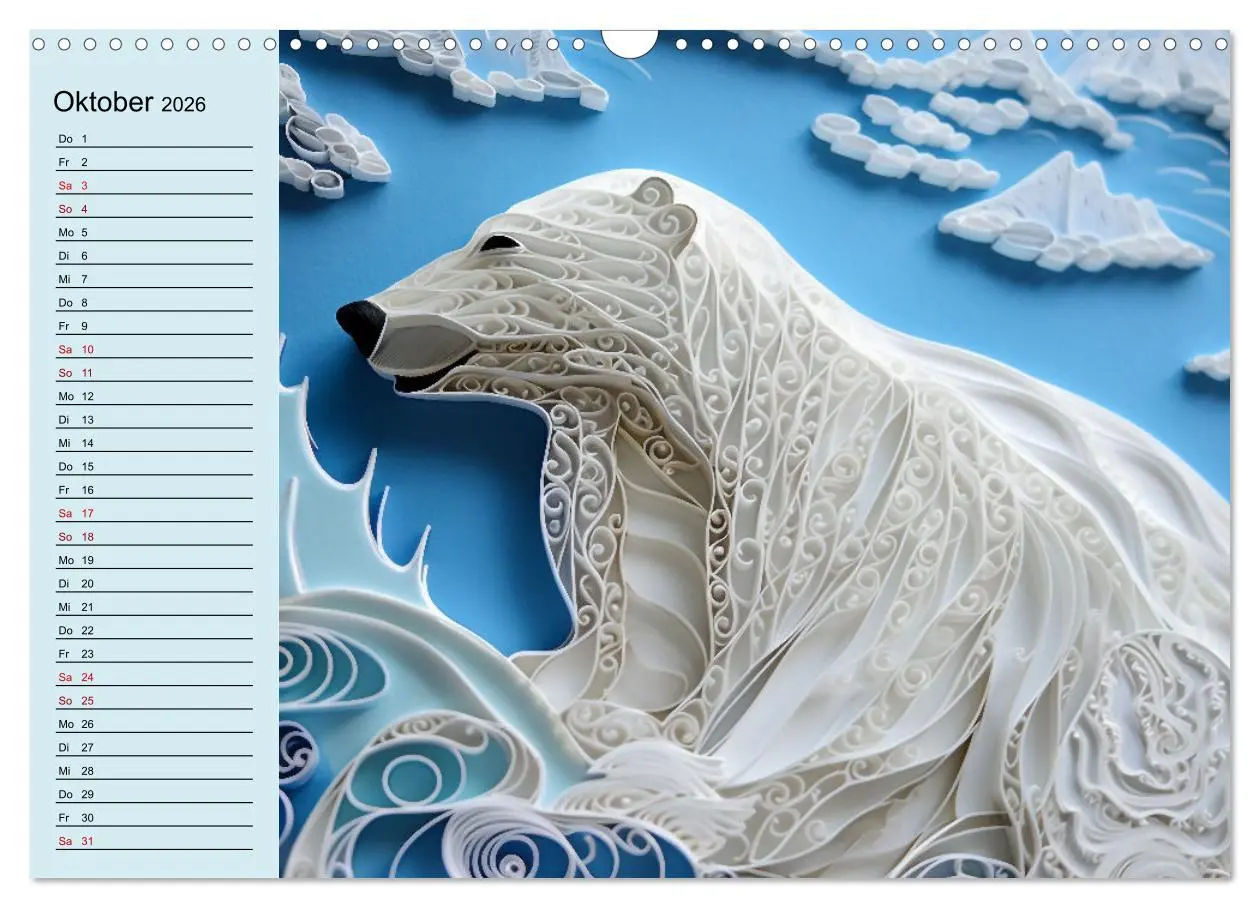 Bild: 9783457526439 | Tierwelt mit Quilling (Wandkalender 2026 DIN A3 quer), CALVENDO...
