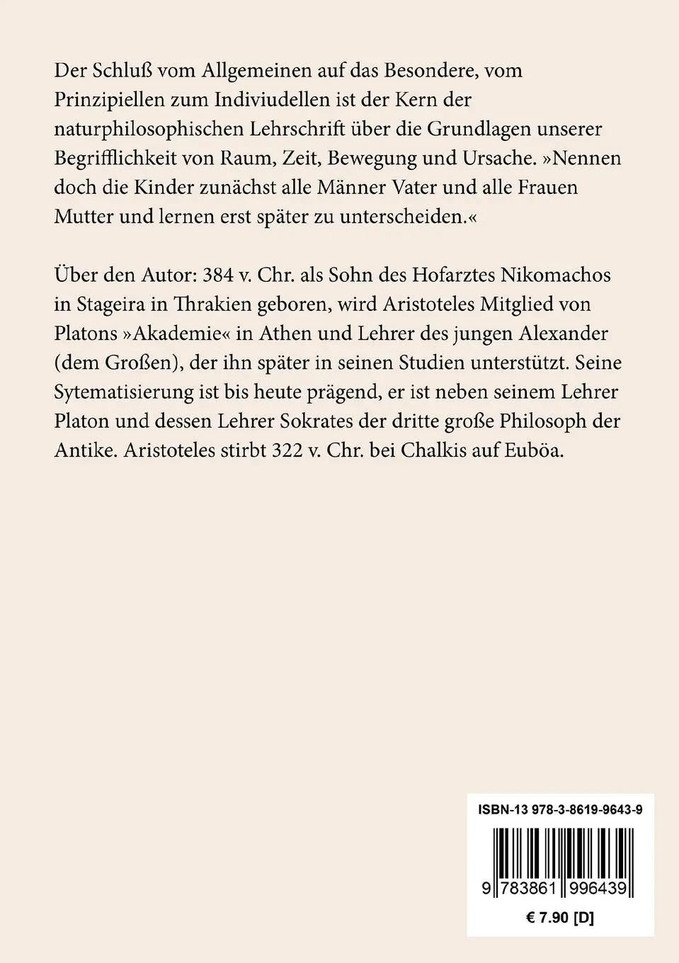 Rückseite: 9783861996439 | Physik | Aristoteles | Taschenbuch | 180 S. | Deutsch | 2016