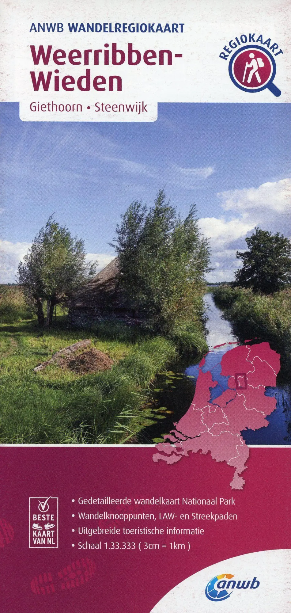 Cover: 9789018046439 | Weeribben-Wieden ( Giethoorn/ Steenwijk) 1:33 000 | Wandelregiokaart