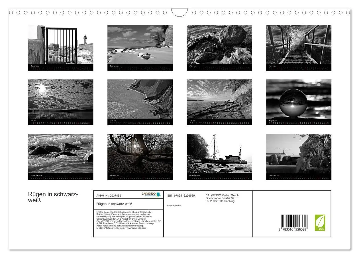Bild: 9783516226539 | Rügen in schwarz-weiß (Wandkalender 2026 DIN A3 quer), CALVENDO...