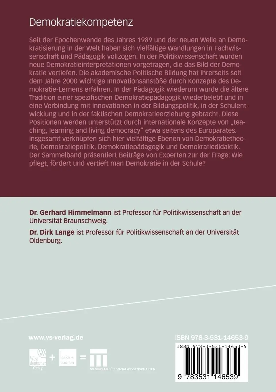 Rückseite: 9783531146539 | Demokratiekompetenz | Dirk Lange (u. a.) | Taschenbuch | 319 S. | 2005
