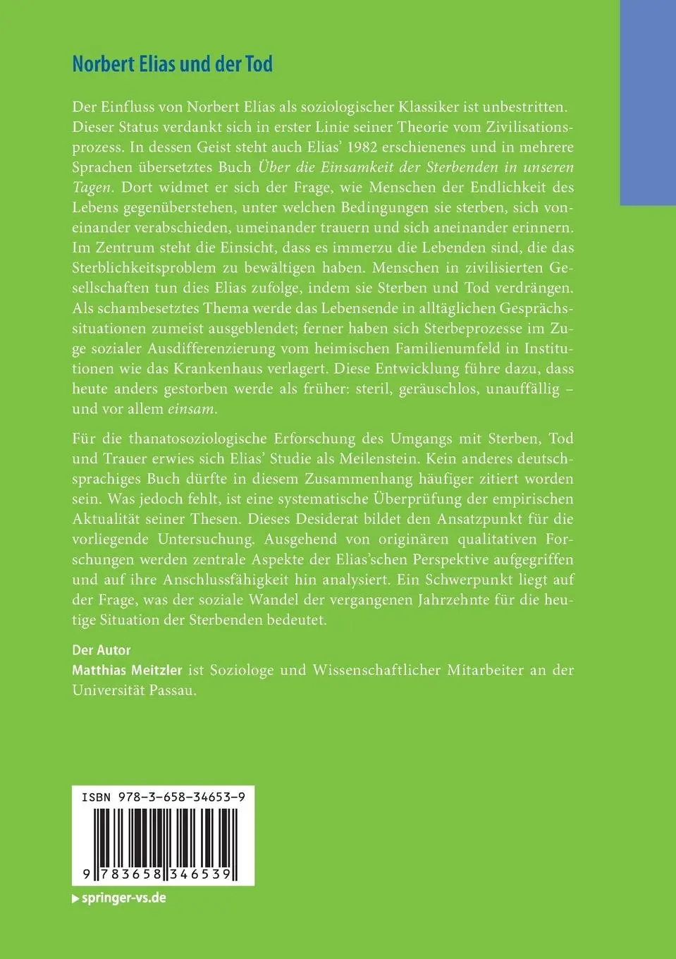 Rückseite: 9783658346539 | Norbert Elias und der Tod | Eine empirische Überprüfung | Meitzler