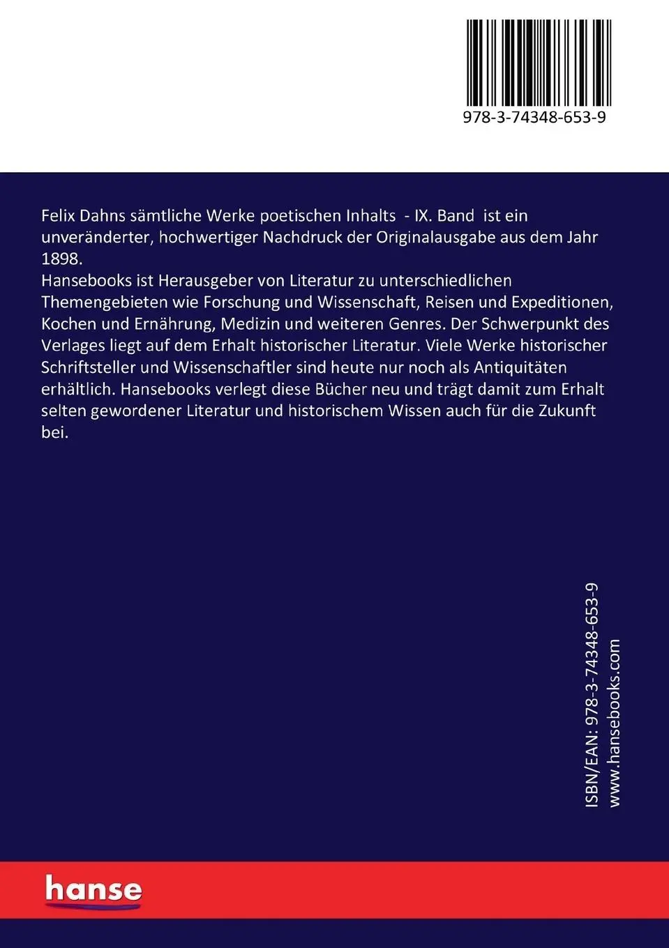 Rückseite: 9783743486539 | Felix Dahns sämtliche Werke poetischen Inhalts | IX. Band | Felix Dahn