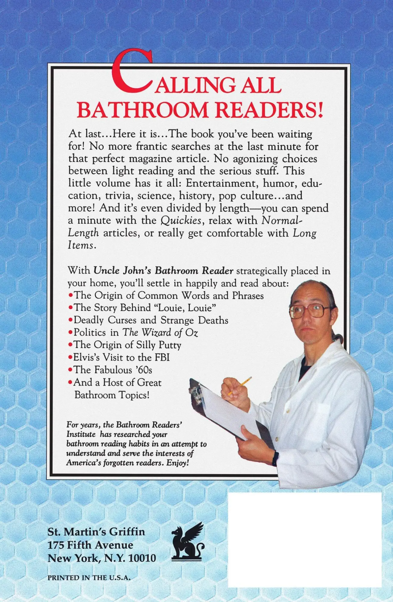Rückseite: 9780312026639 | Uncle John's Bathroom Reader | Bathroom Institute Staff | Taschenbuch