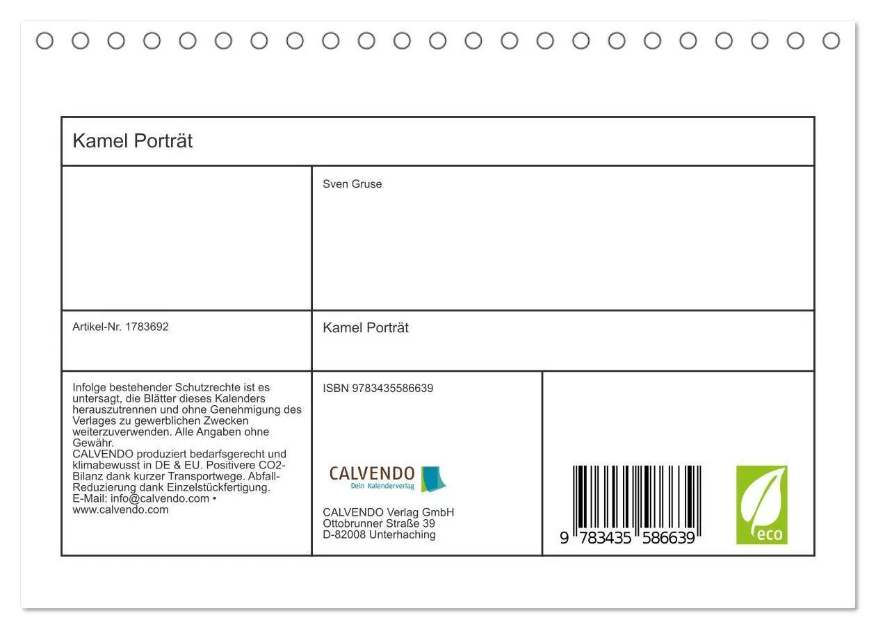 Bild: 9783435586639 | Kamel Porträt (Tischkalender 2025 DIN A5 quer), CALVENDO...