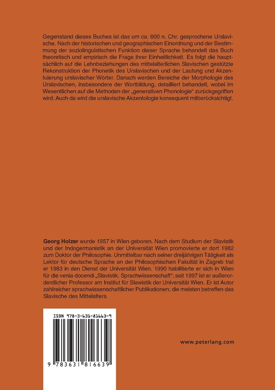 Rückseite: 9783631816639 | Untersuchungen zum Urslavischen: Einleitende Kapitel, Lautlehre,...