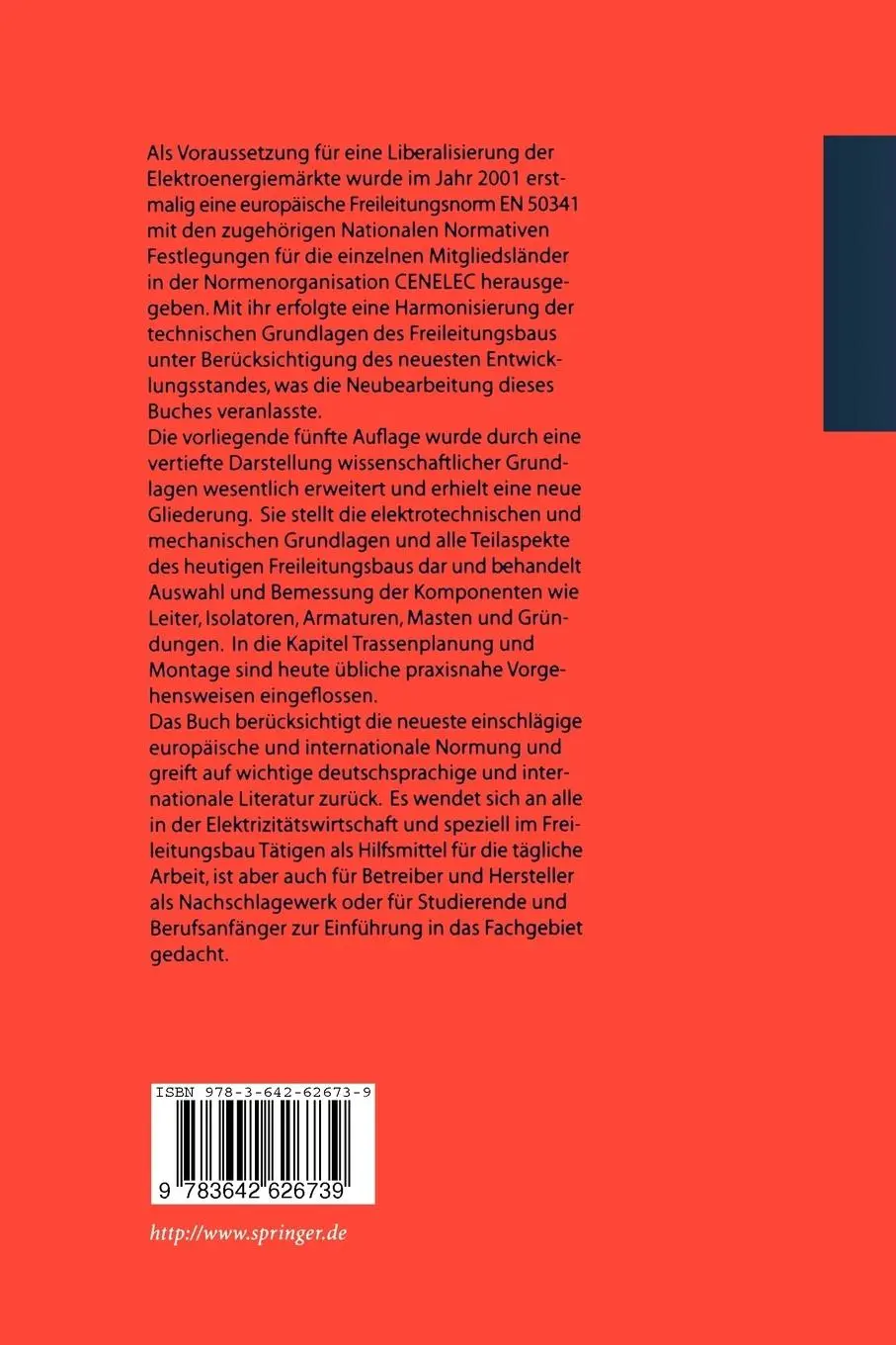 Rückseite: 9783642626739 | Freileitungen | Planung, Berechnung, Ausführung | F. Kießling (u. a.)