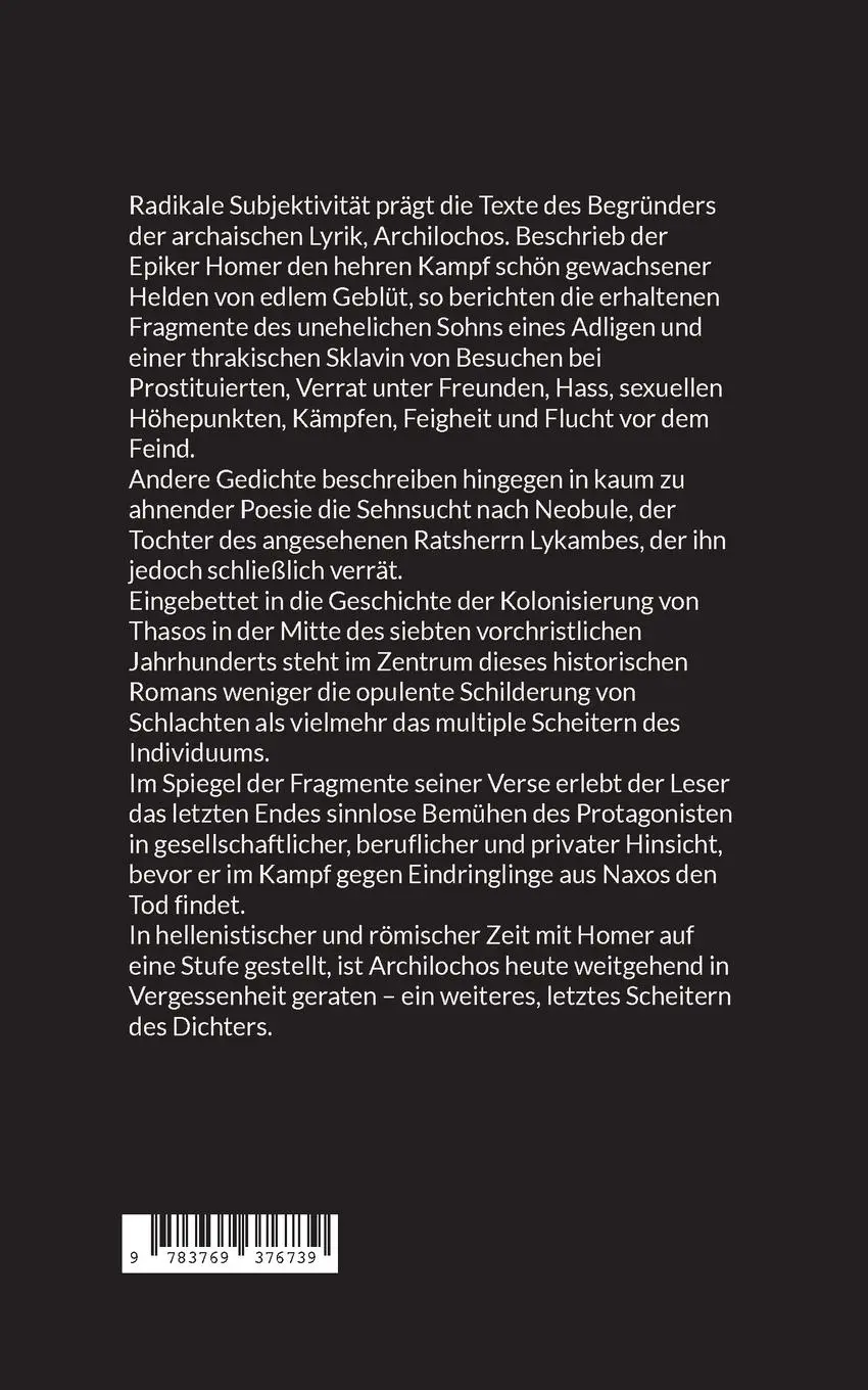 Rückseite: 9783769376739 | Sex. Kampf. Liebe. Tod. | Archilochos von Paros | Josef Schick | Buch