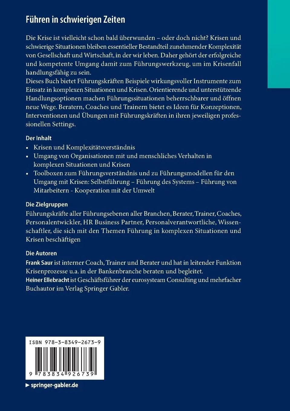 Rückseite: 9783834926739 | Führen in schwierigen Zeiten | Heiner Ellebracht (u. a.) | Taschenbuch
