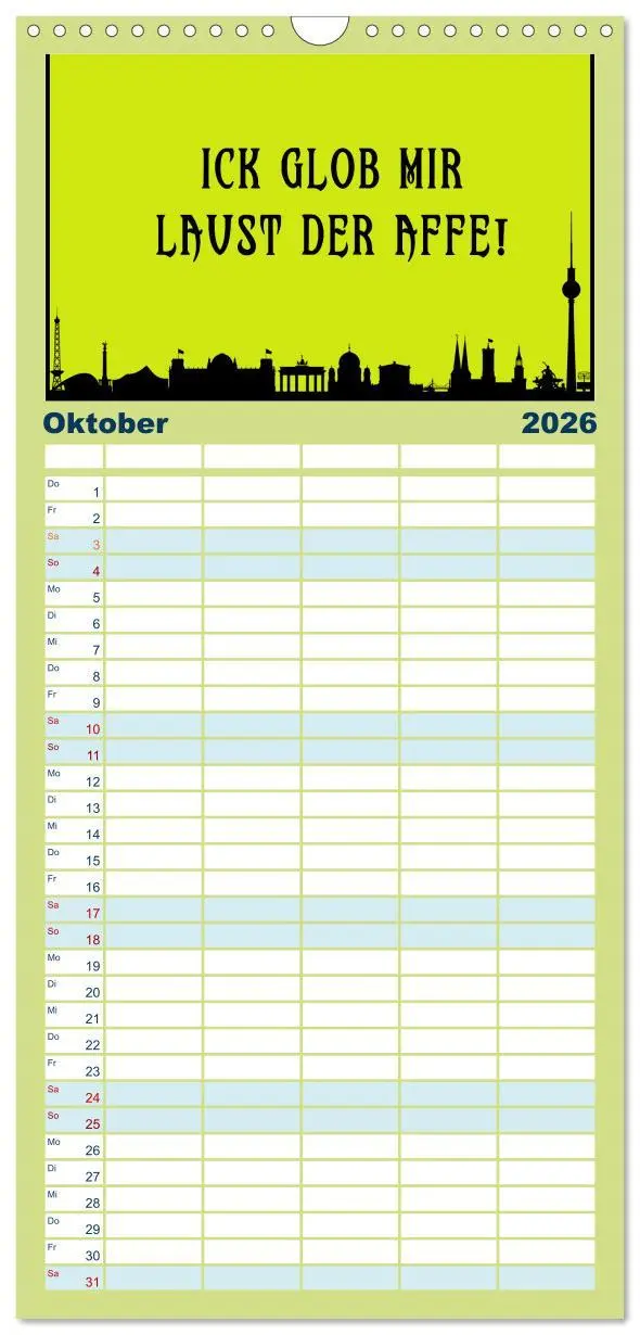 Bild: 9783516506839 | Familienplaner 2026 - Berliner Mundart mit 5 Spalten (Wandkalender,...