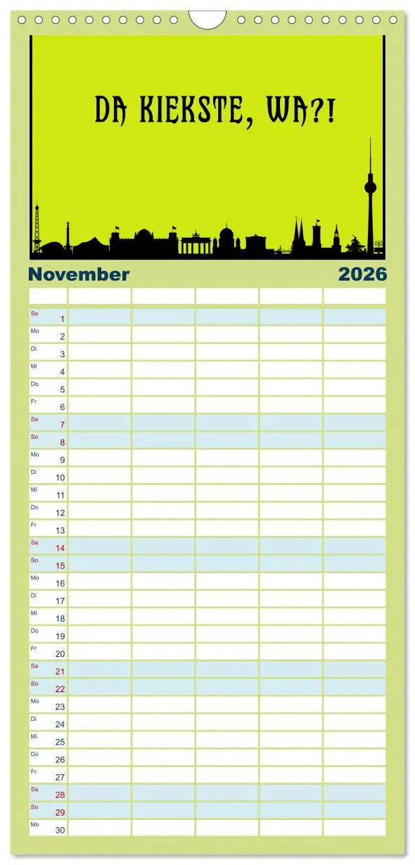 Bild: 9783516506839 | Familienplaner 2026 - Berliner Mundart mit 5 Spalten (Wandkalender,...