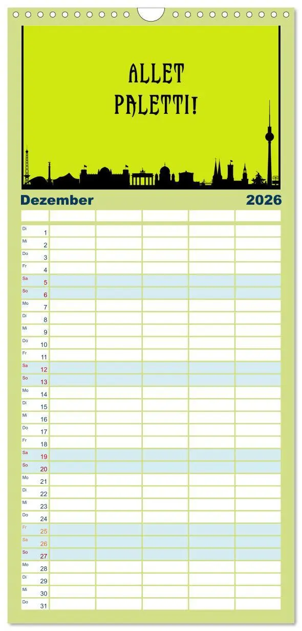 Bild: 9783516506839 | Familienplaner 2026 - Berliner Mundart mit 5 Spalten (Wandkalender,...