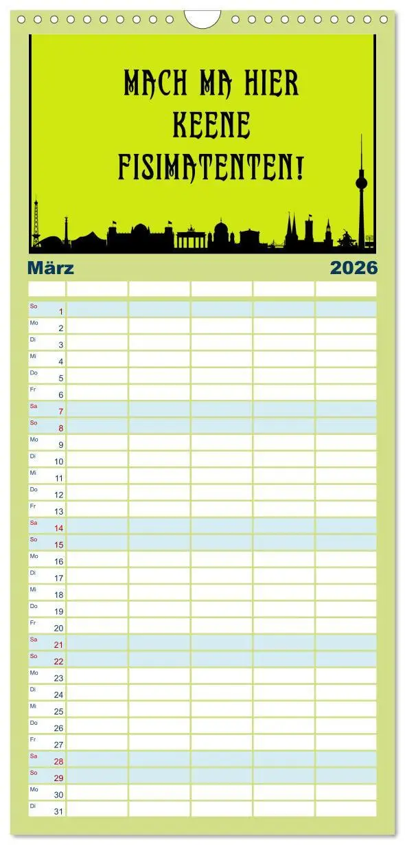 Bild: 9783516506839 | Familienplaner 2026 - Berliner Mundart mit 5 Spalten (Wandkalender,...