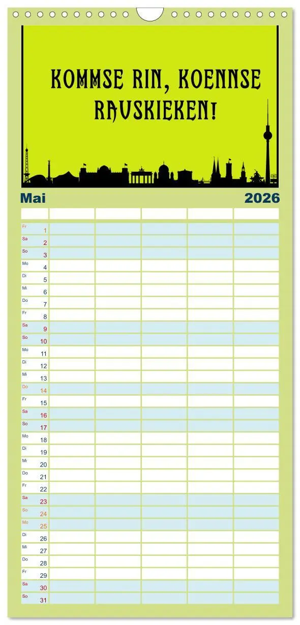 Bild: 9783516506839 | Familienplaner 2026 - Berliner Mundart mit 5 Spalten (Wandkalender,...