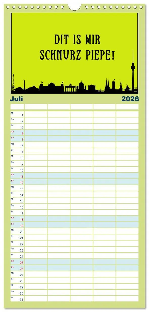 Bild: 9783516506839 | Familienplaner 2026 - Berliner Mundart mit 5 Spalten (Wandkalender,...