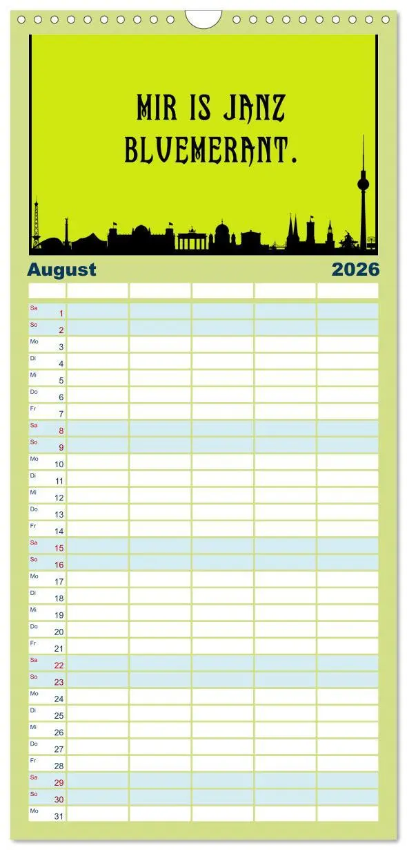 Bild: 9783516506839 | Familienplaner 2026 - Berliner Mundart mit 5 Spalten (Wandkalender,...