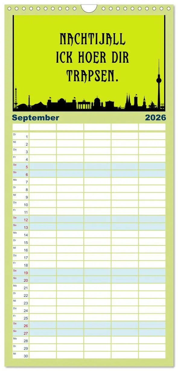 Bild: 9783516506839 | Familienplaner 2026 - Berliner Mundart mit 5 Spalten (Wandkalender,...