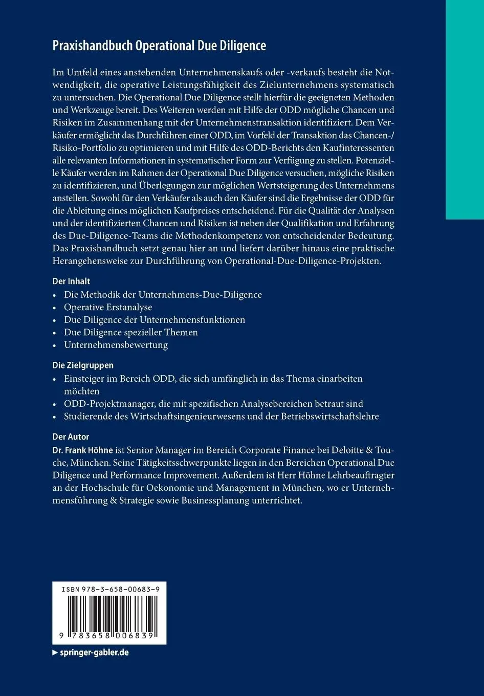 Rückseite: 9783658006839 | Praxishandbuch Operational Due Diligence | Frank Höhne | Taschenbuch