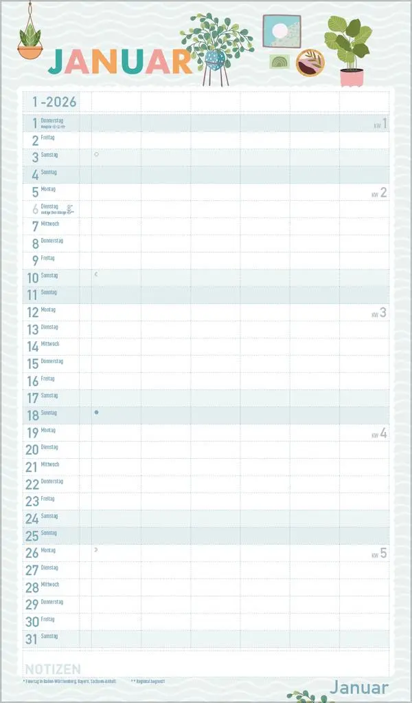Bild: 9783731886839 | Familienplaner Happy Plants 2026 | Verlag Korsch | Kalender | 14 S.