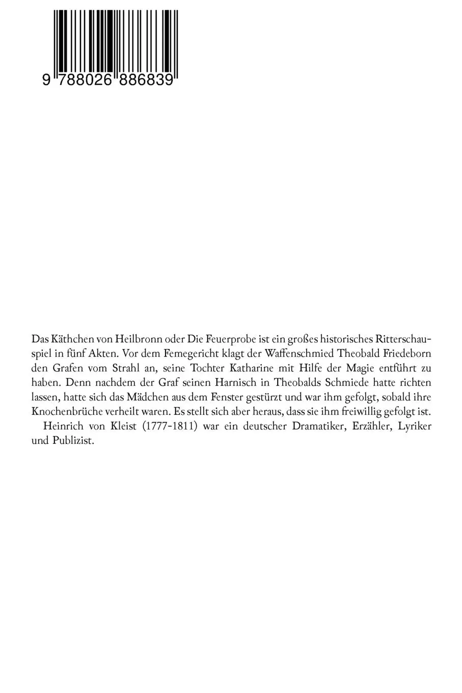 Rückseite: 9788026886839 | Das Käthchen von Heilbronn (Historisches Ritterschauspiel) | Kleist