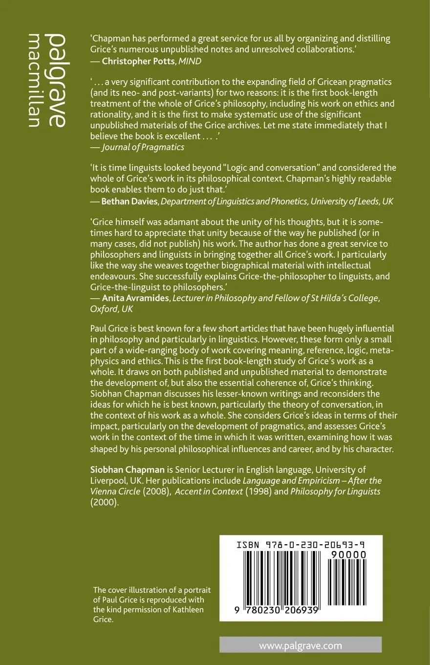 Rückseite: 9780230206939 | Paul Grice | Philosopher and Linguist | S. Chapman | Taschenbuch