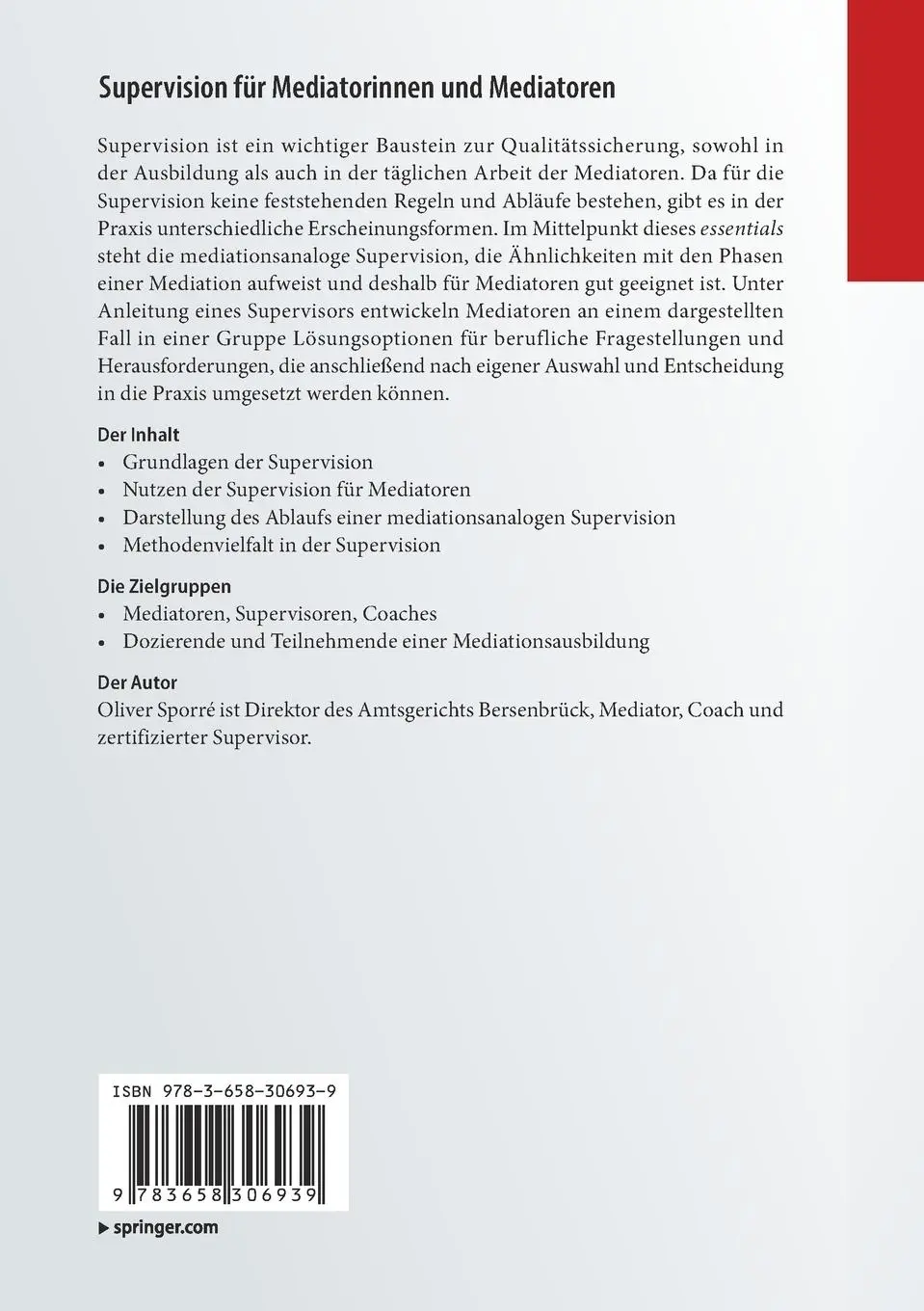 Rückseite: 9783658306939 | Supervision für Mediatorinnen und Mediatoren | Oliver Sporré | Buch