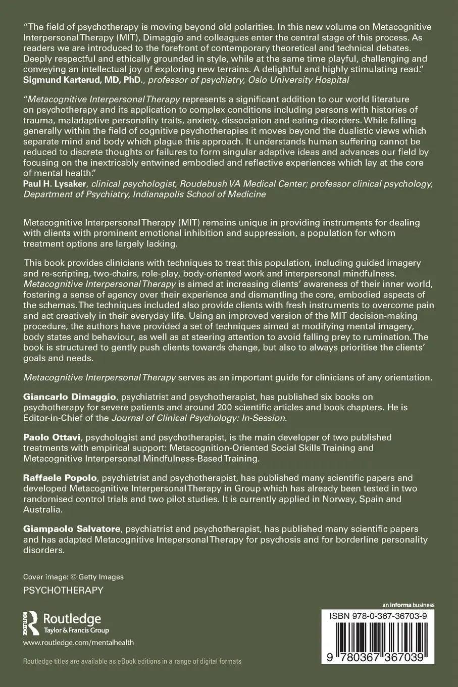 Rückseite: 9780367367039 | Metacognitive Interpersonal Therapy | Body, Imagery and Change | Buch
