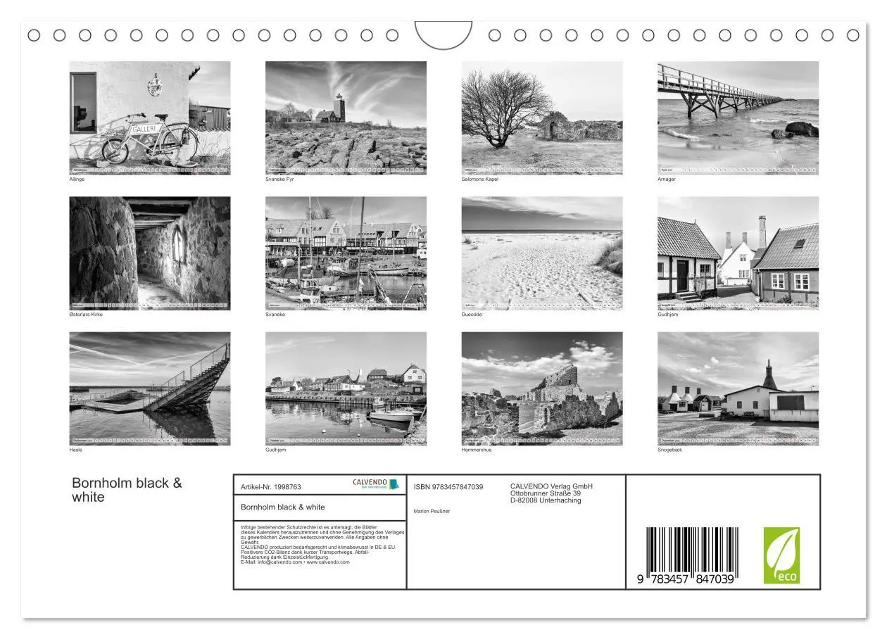 Bild: 9783457847039 | Bornholm black &amp; white (Wandkalender 2026 DIN A4 quer), CALVENDO...
