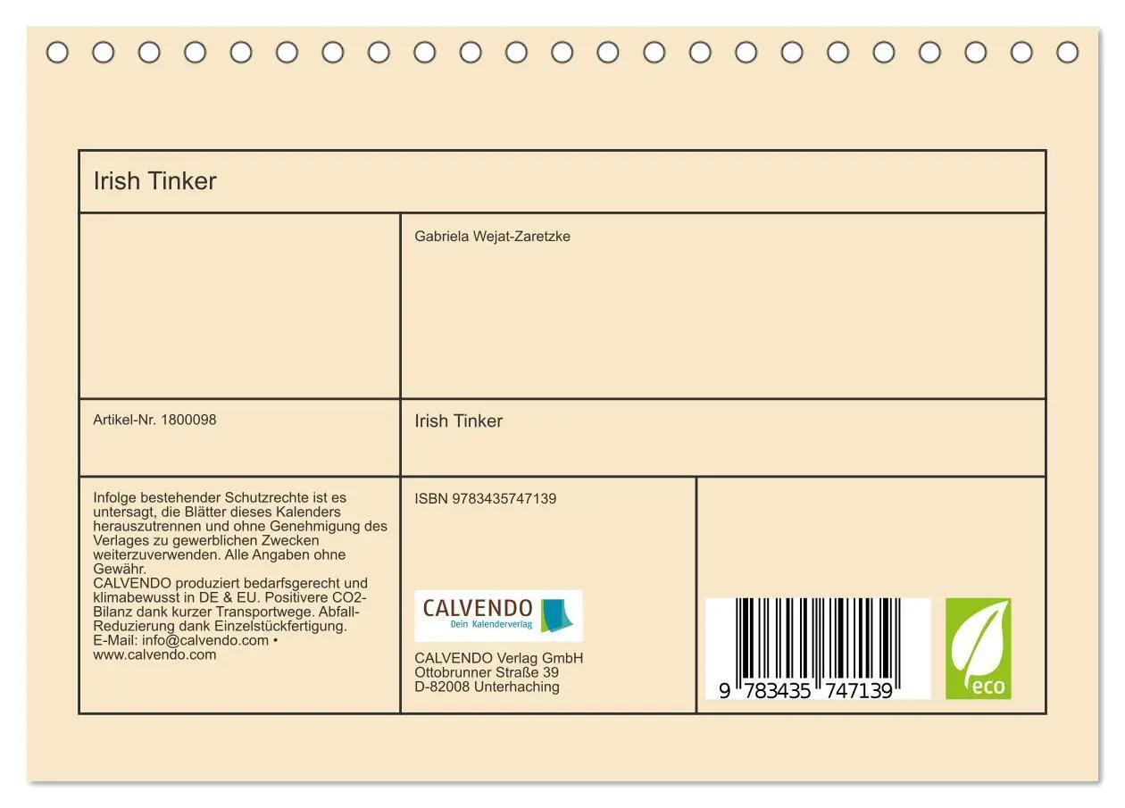 Bild: 9783435747139 | Irish Tinker (Tischkalender 2025 DIN A5 quer), CALVENDO Monatskalender