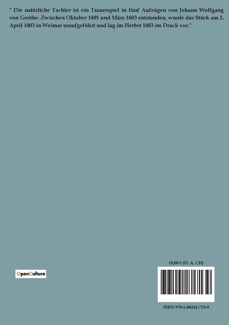 Rückseite: 9791041817139 | Die natürliche Tochter | Johann Wolfgang Goethe | Taschenbuch | 156 S.