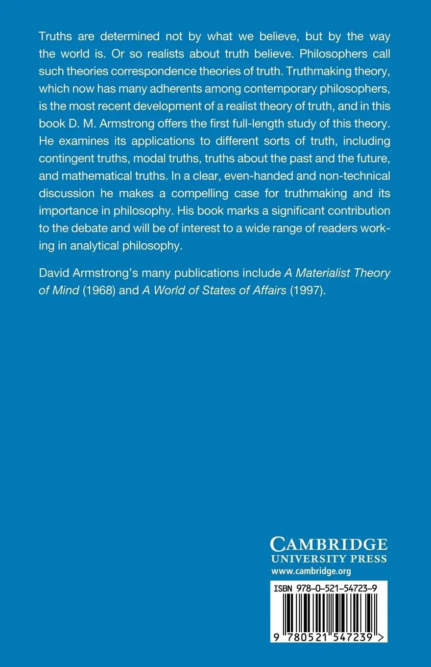 Rückseite: 9780521547239 | Truth and Truthmakers | D. M. Armstrong | Taschenbuch | Englisch
