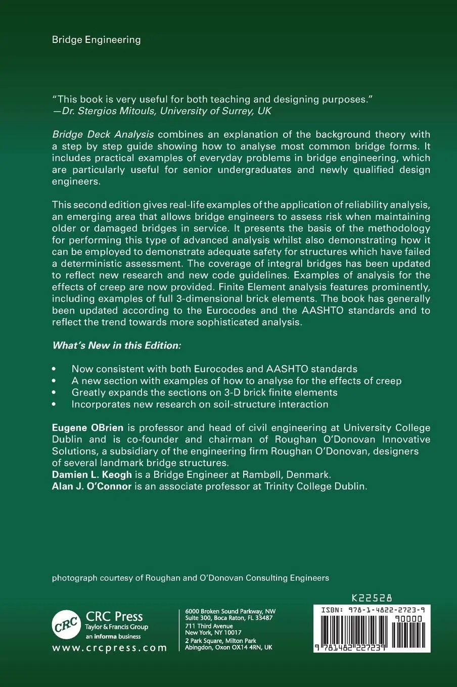 Rückseite: 9781482227239 | Bridge Deck Analysis | Eugene J. Obrien (u. a.) | Buch | Englisch