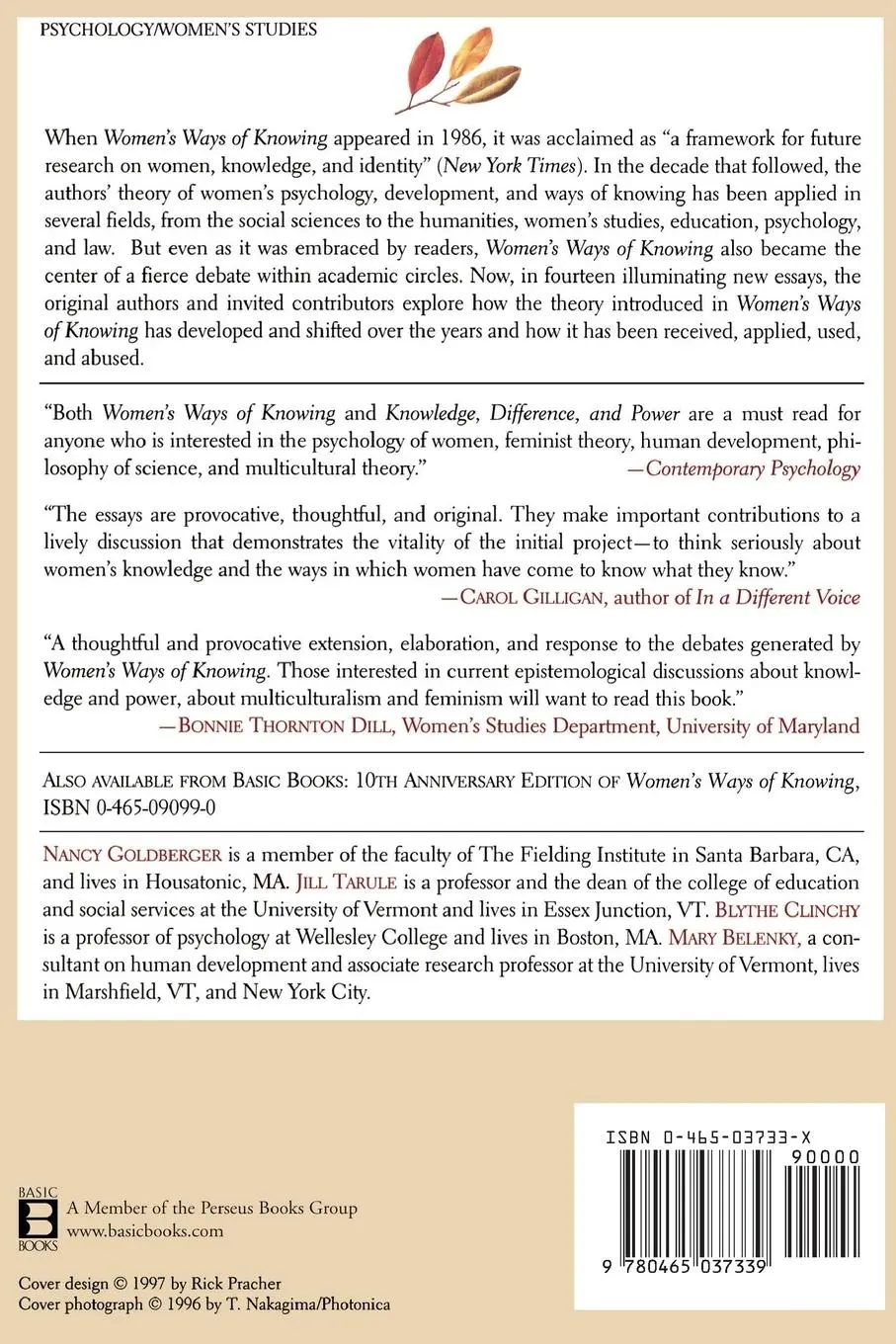 Rückseite: 9780465037339 | Knowledge, Difference, and Power | Nancy Goldberger (u. a.) | Buch