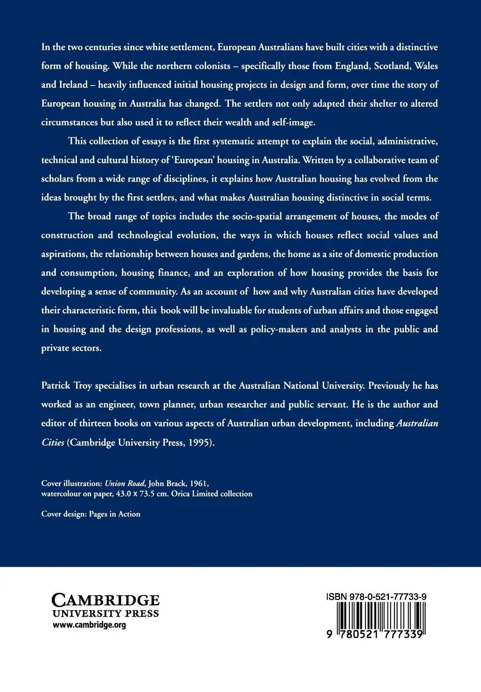 Rückseite: 9780521777339 | A History of European Housing in Australia | Patrick Nicol Troy | Buch