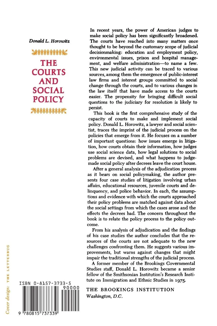 Rückseite: 9780815737339 | The Courts and Social Policy | Donald L. Horowitz | Taschenbuch | 1977