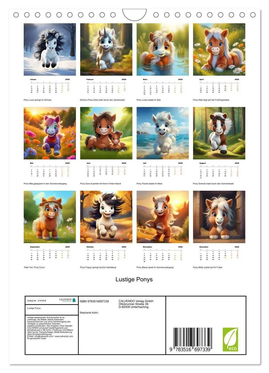 Bild: 9783516697339 | Lustige Ponys (Wandkalender 2026 DIN A4 hoch), CALVENDO Monatskalender
