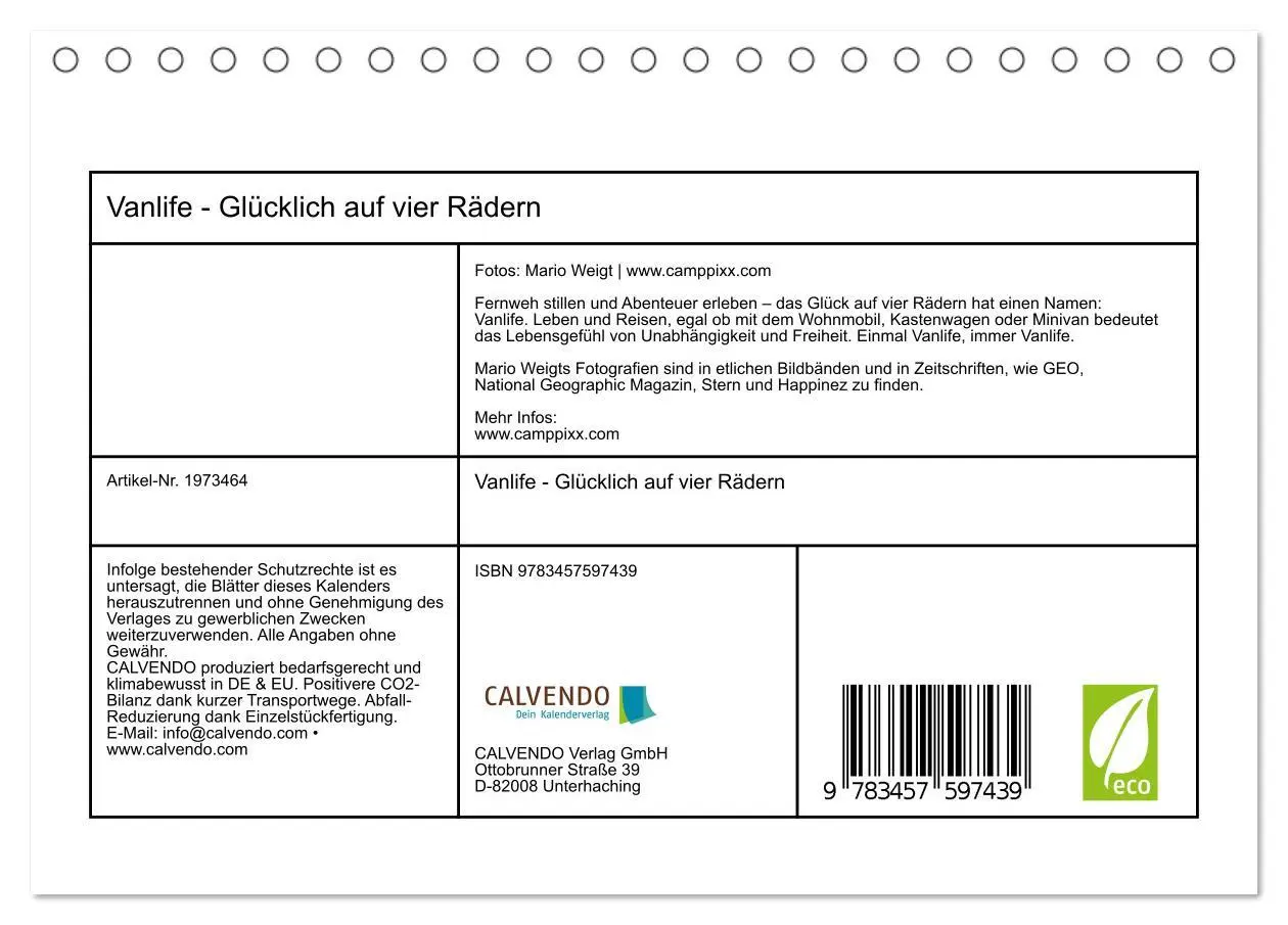 Bild: 9783457597439 | Vanlife - Glücklich auf vier Rädern (Tischkalender 2026 DIN A5...